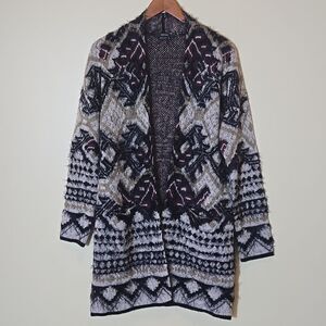 Vertigo Aztec Eyelash Longline Cardigan Sweater Duster Size L